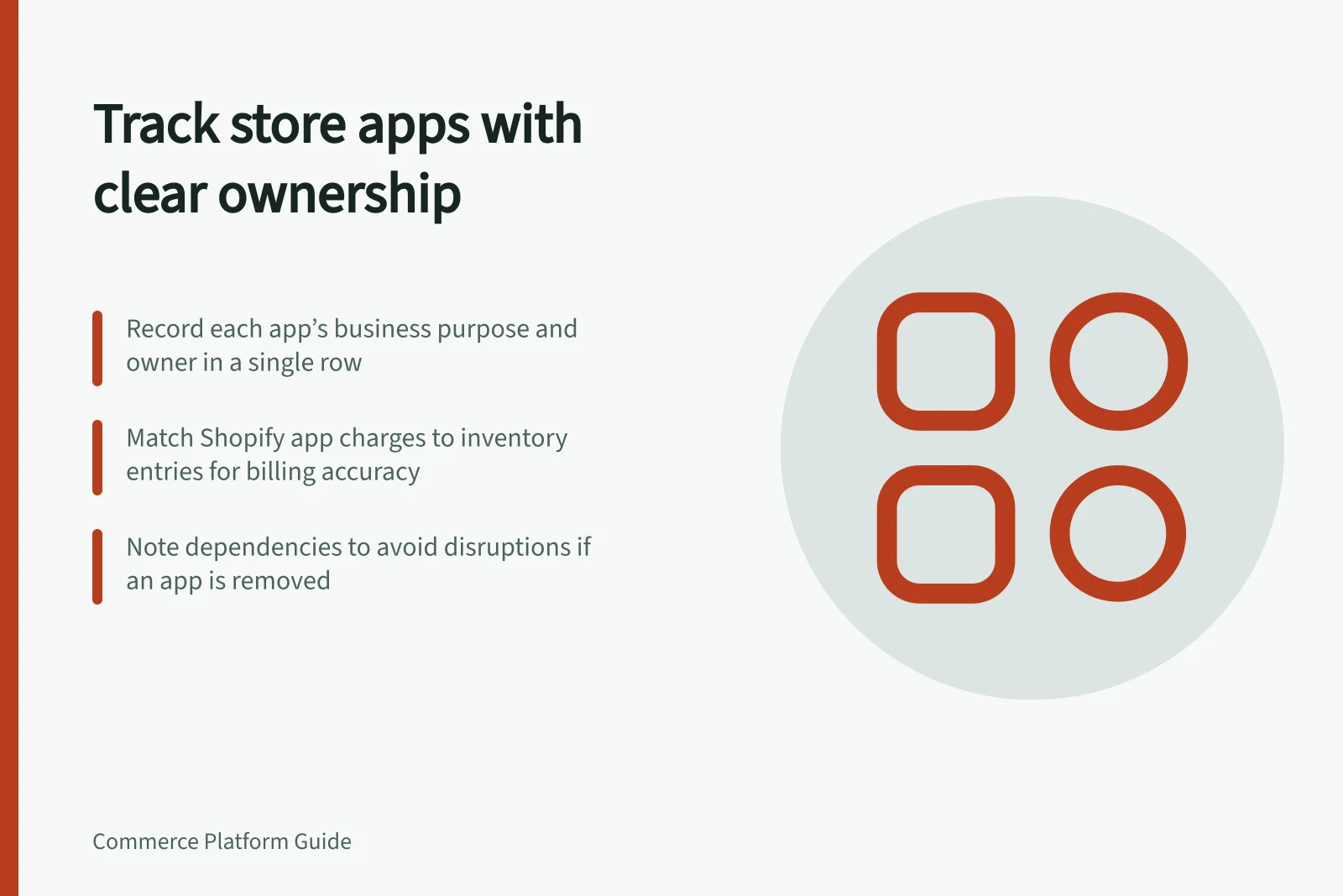 Track store apps with clear ownership: Record each app’s business purpose and owner in a single row; Match Shopify app charges to inventory entries for billing accuracy; Note dependencies to avoid disruptions if an app is removed